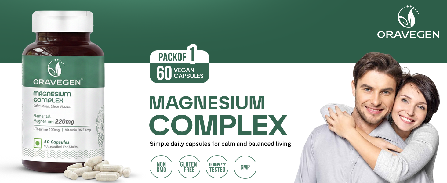 Magnesium Complex | 220mg Elemental Magnesium Glycinate with L-Theanine & Vitamin B6 | Stress Relief & Sleep Support | 60 Vegan Capsules | Lab Tested