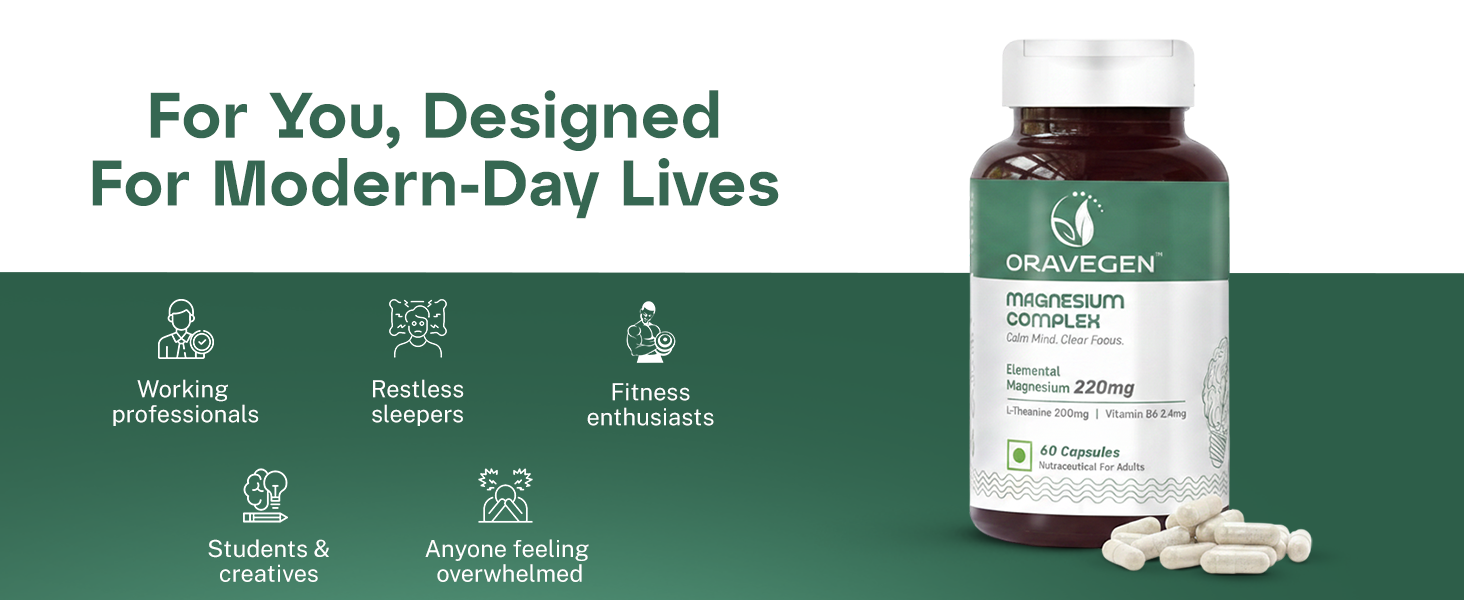 Magnesium Complex | 220mg Elemental Magnesium Glycinate with L-Theanine & Vitamin B6 | Stress Relief & Sleep Support | 60 Vegan Capsules | Lab Tested