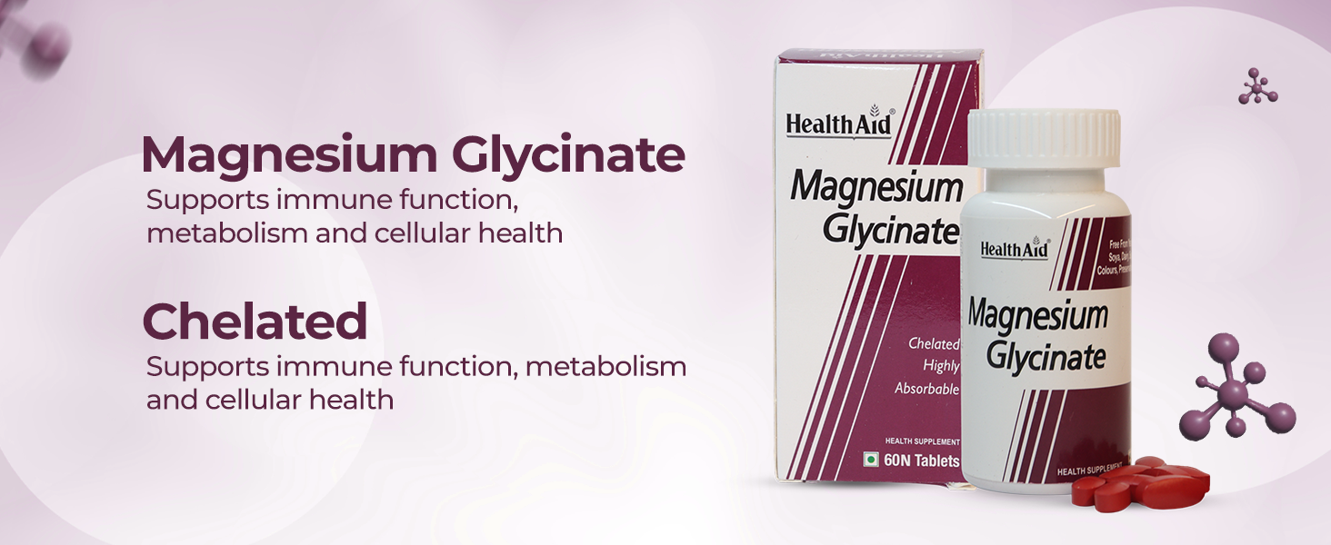 HealthAid Chelated Magnesium Glycinate with Zinc (1682 mg) – Magnesium Supplement for Muscle Recovery, Sleep Support, Cramps Relief & Nerve Health | Promotes Brain Health – 60 Veg Tablets (Pack of 2)