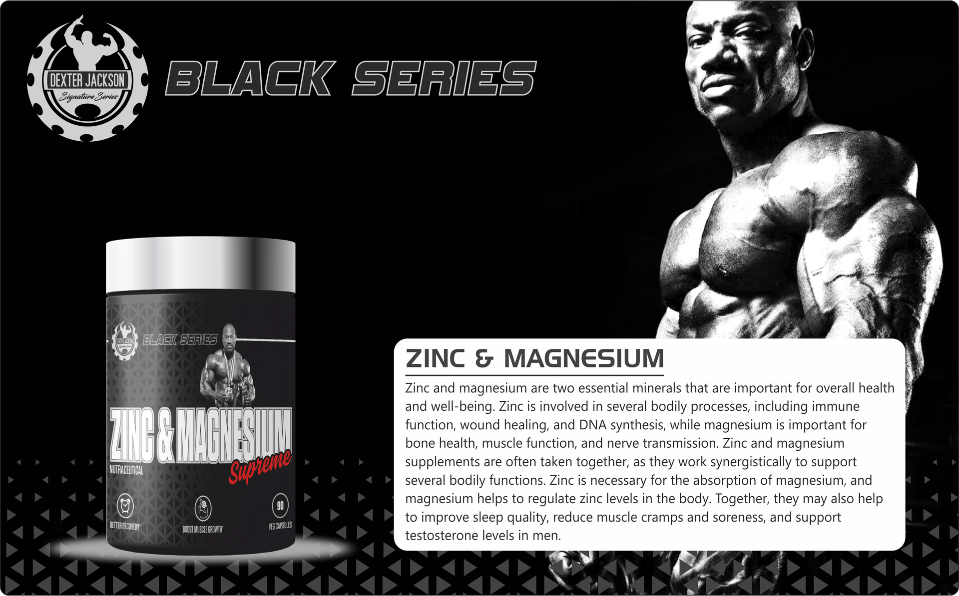 Dexter Jackson Black Series Zinc & Magnesium Supreme | Boost Muscle Growth | 90 Veg Capsules - Essential Mineral Support