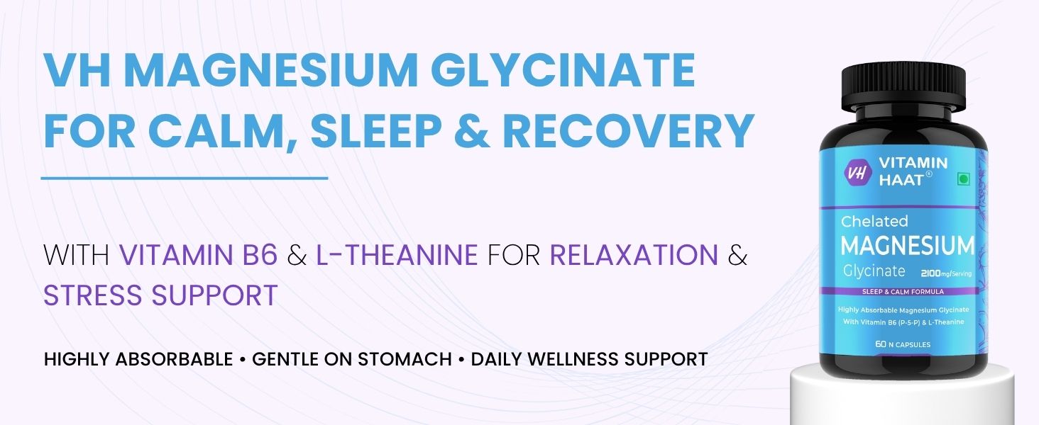 Magnesium Glycinate 2000mg | High Absorption 440mg Elemental Chelated Magnesium Supplement with Vitamin B6 & L-Theanine | for Sleep, Relaxation, Muscle & Nerve Support | 60 Capsules by VitaminHaat