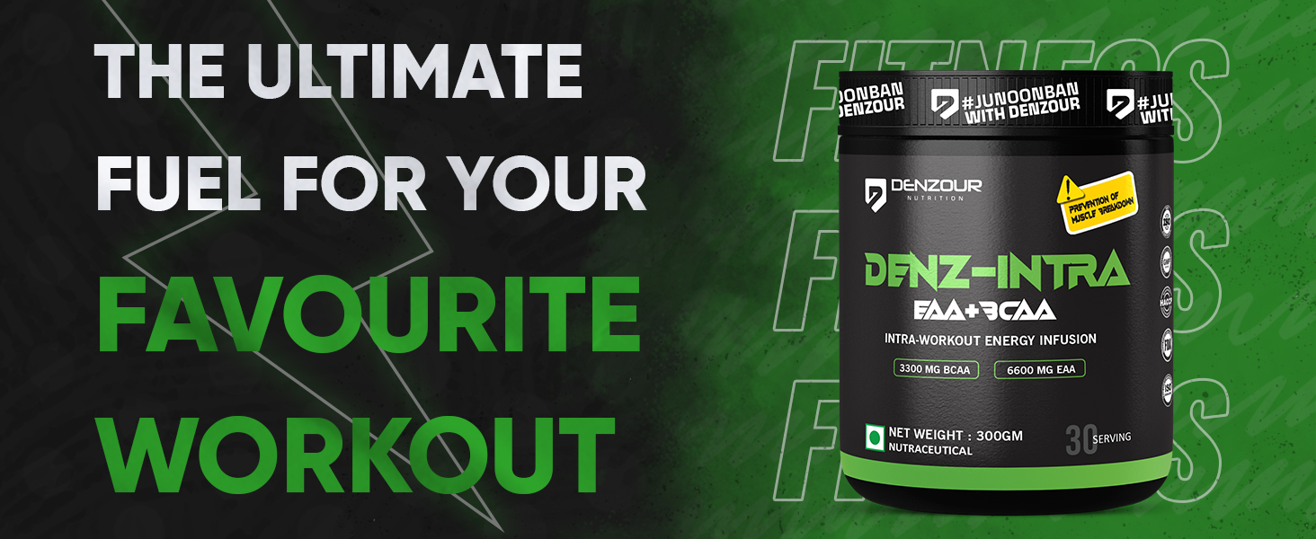 DENZOUR NUTRITION Denz Intra Workout | 3300mg BCAA + 6600mg EAA | Muscle Pump & Energy Formula | For Men & Women | Watermelon Flavour | 300g | 30 Servings | During Workout Supplement