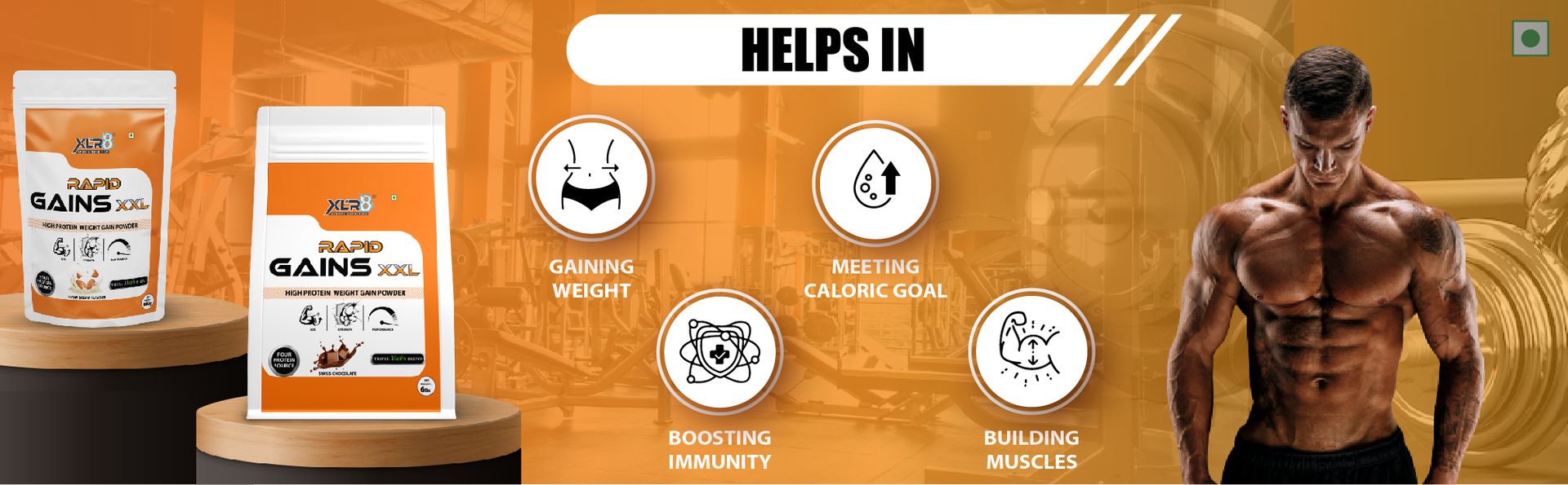 XLR8 Rapid Gains XXL High Protein and High Calorie Formula for Mass and Weight Gain with Performance Boosting Ayurvedic Herbs and Essential Vitamins (Swiss Chocolate, 2721 g (Pack of 1))