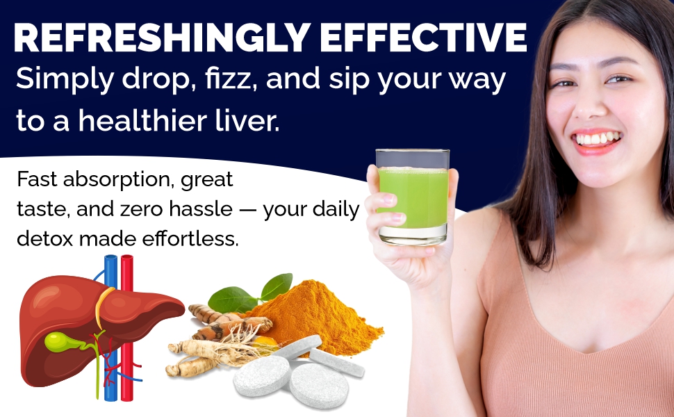 Fitness Veda Liver Detox Effervescent-15 Tablets | Fatty Liver Health Supplement | Milk Thistle With American Ginseng Premium Ayurvedic Herbs | Clinically Researched | Drop, Dissolve, Fizz & Drink
