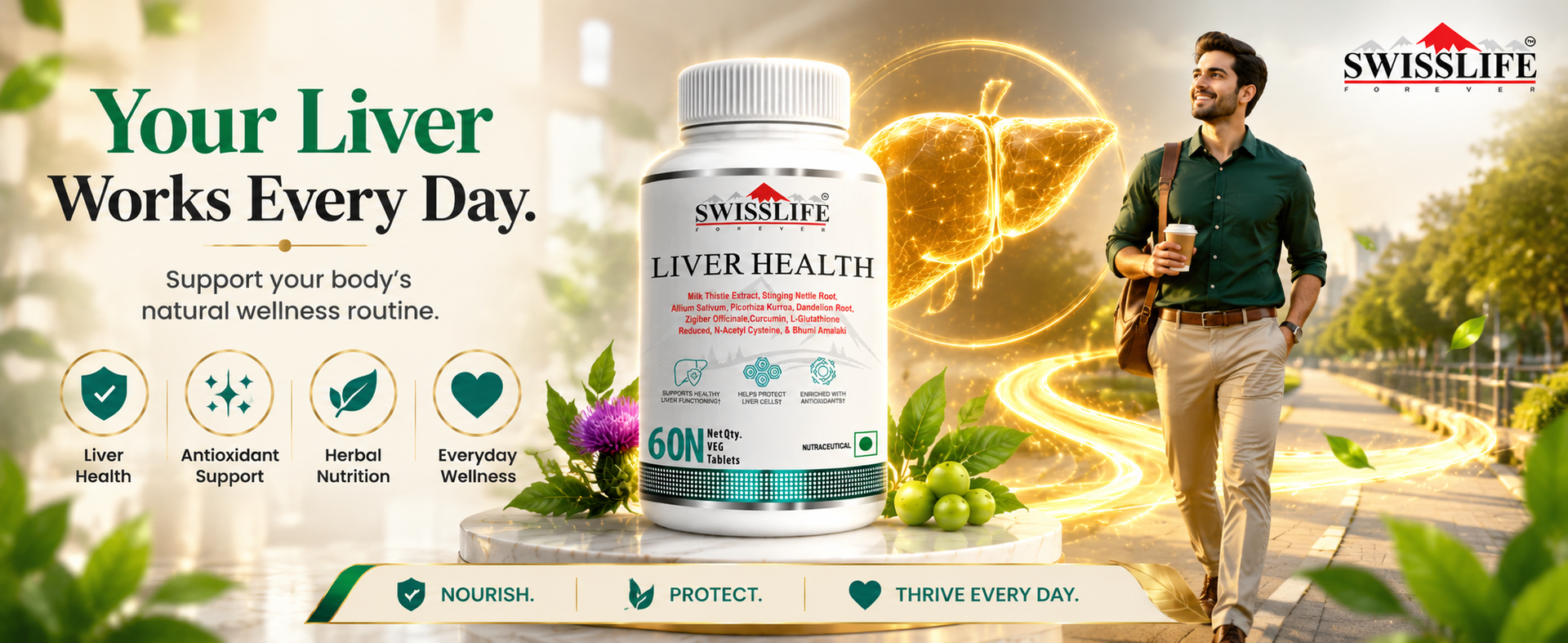 SwissLife Forever Liver Detox & Fatty Liver Support Tablets, 60 Veg