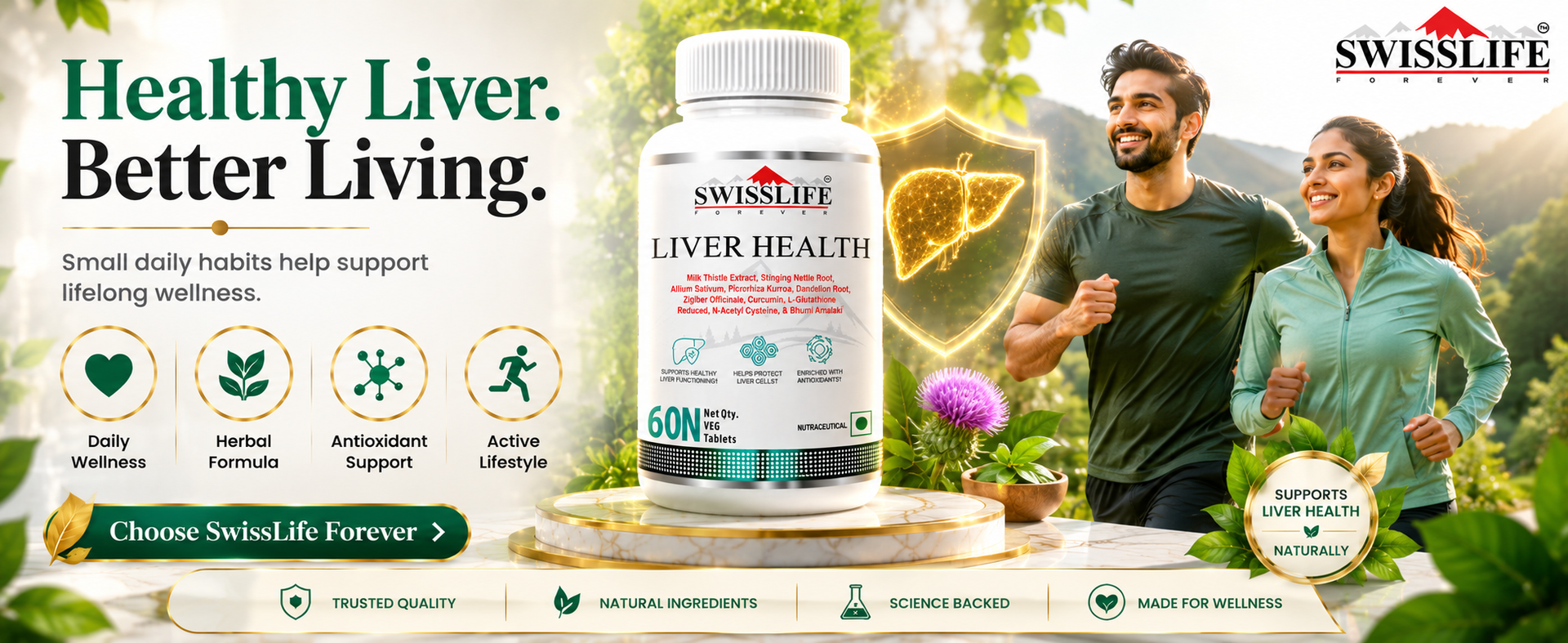 SwissLife Forever Liver Detox & Fatty Liver Support Tablets, 60 Veg