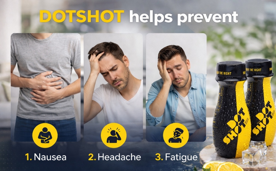 DOT SHOT Anti Hangover Shot for After Party Recovery | 100% Vegan Liver Detox Drink | Clinically Proven Shots with Turmeric, Vitamins & Electrolyte | No Side Effects | Pack of 2