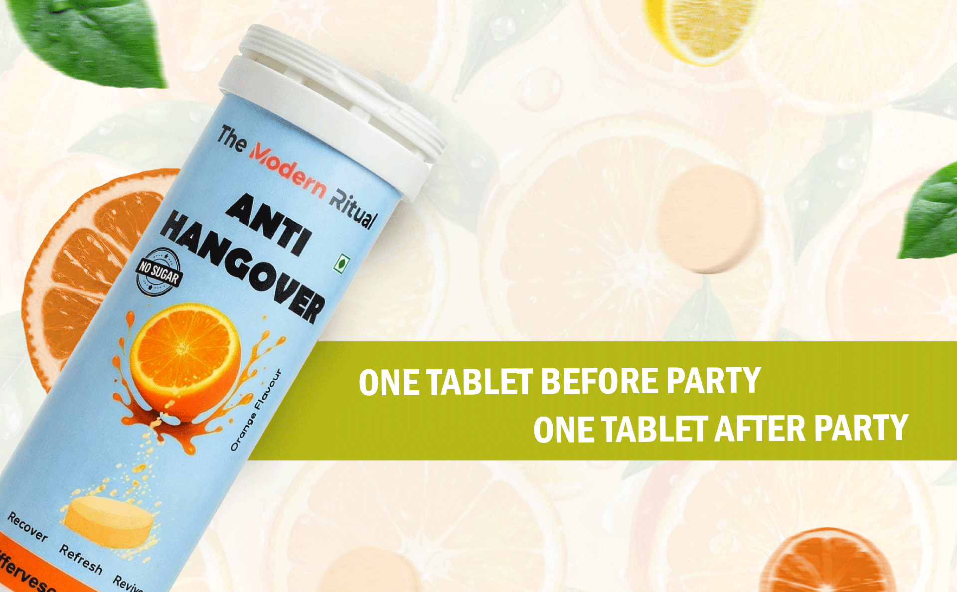 Anti-Hangover Effervescent Tablets | Instant Hangover Relief, Hydration & Energy Booster | Liver Support Formula | Zero Sugar | Vegan | Lemon & Orange Flavour - Pack of 2
