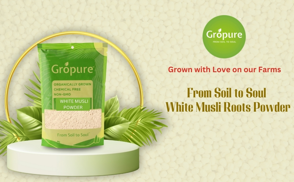 GroPure Organic Safed Musli Root Powder, White Musli, Ayurvedic Herb, 400g