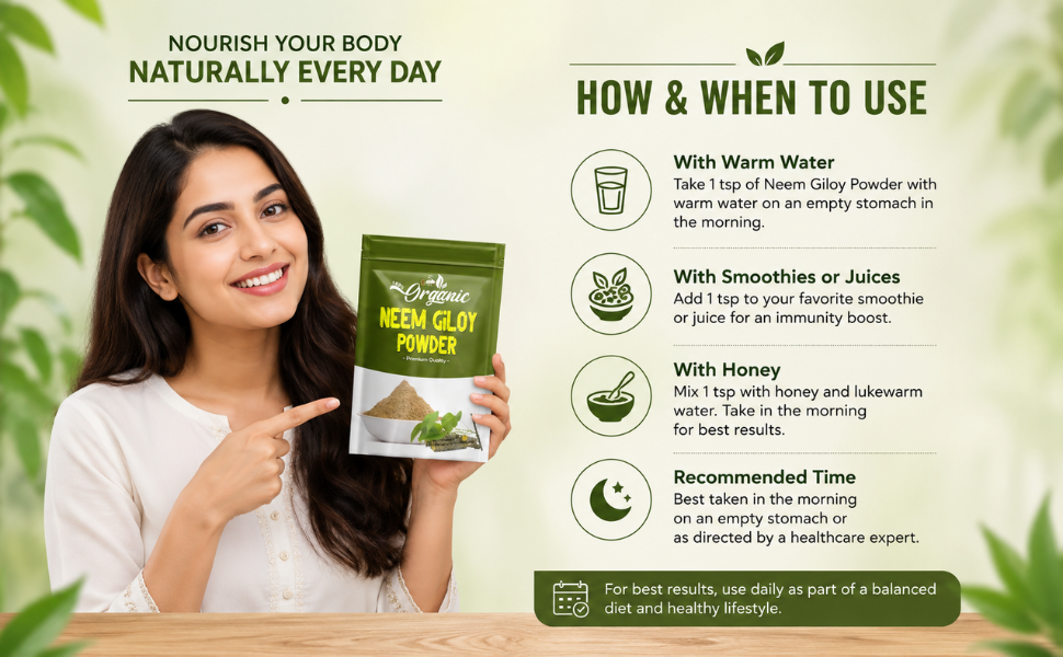 Organic Neem Giloy Powder 100 Gm | 100% Pure & Natural | Supports Immunity | Improving Liver Function | Regulates Blood Sugar