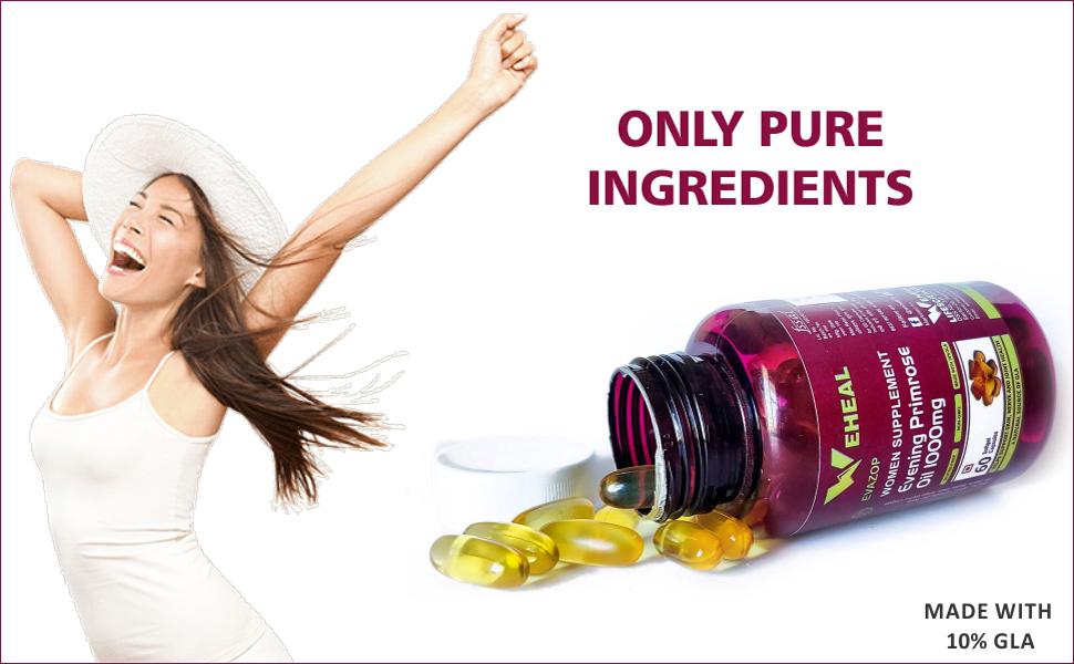 Evening Primrose Oil Capsules 1000mg – PMS, Skin, Hormone & Joint Support – Non-GMO Primrose Oil for Women – 60 Softgels – Pack 1