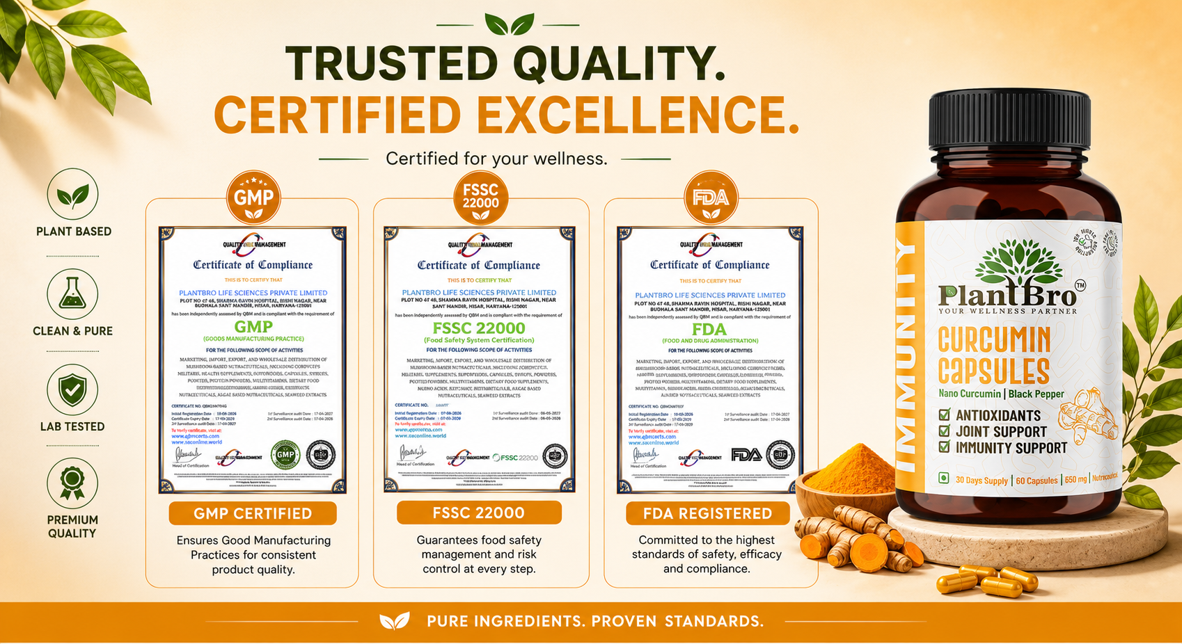 Nano Curcumin Capsules 650mg | 95% Curcuminoids with Piperine & Black Pepper Extract | Joint Support, Immunity & Antioxidant | Lab-Tested, Veg | 60 Capsules