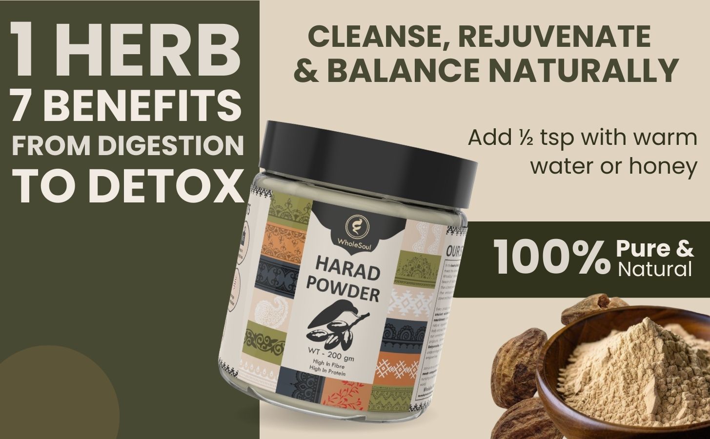 WholeSoul Harad Powder 200g | Haritaki Fruit (Terminalia Chebula) | High in Fibre & Protein | Traditional Ayurvedic Herb for Daily Wellness, Digestive Support