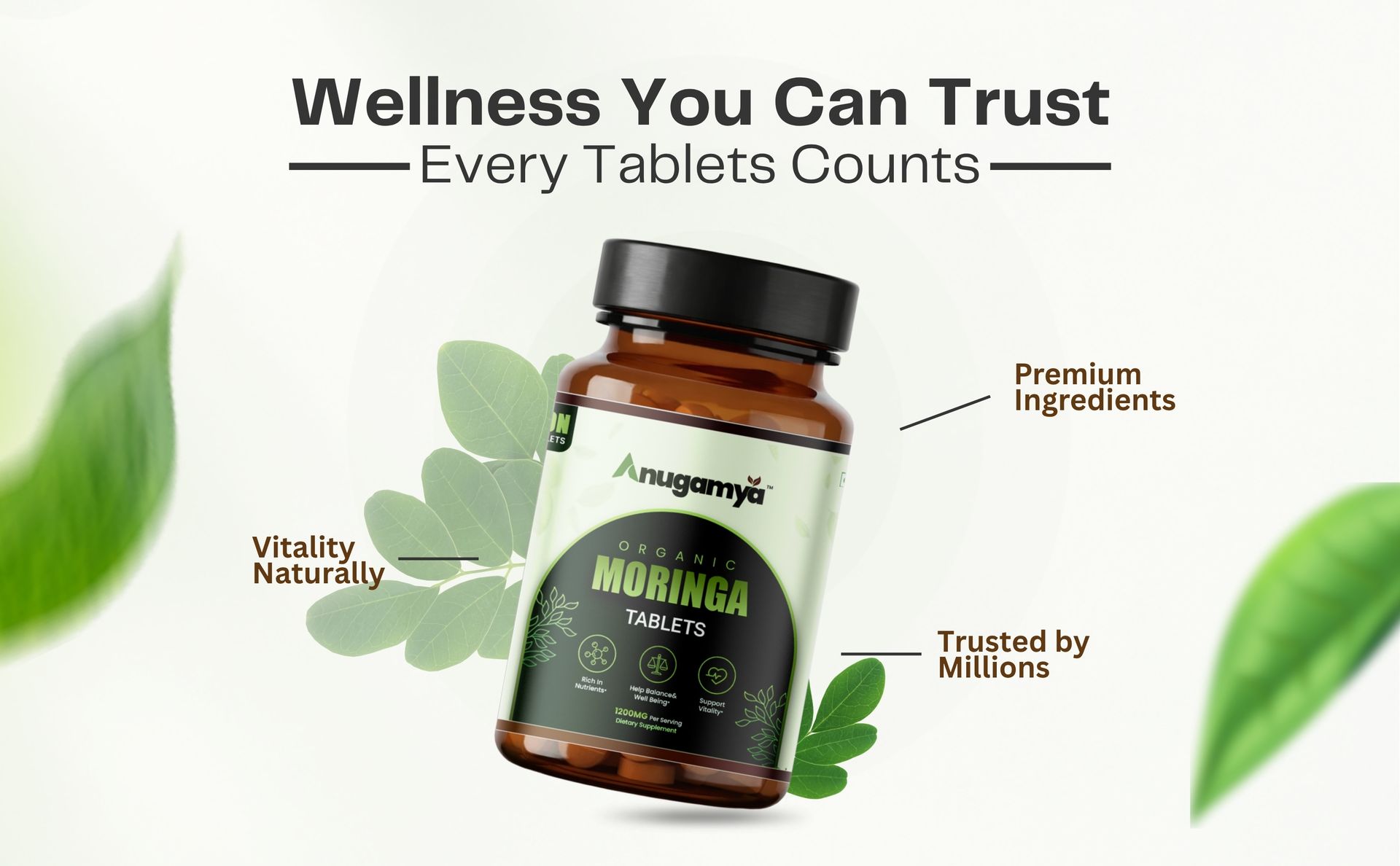 Organic Moringa Tablets 600mg | 60 Veg Tablets | Drumstick Leaf Tablets | USDA & India Organic Certified | No Additives | Daily Wellness Superfood | Made in India
