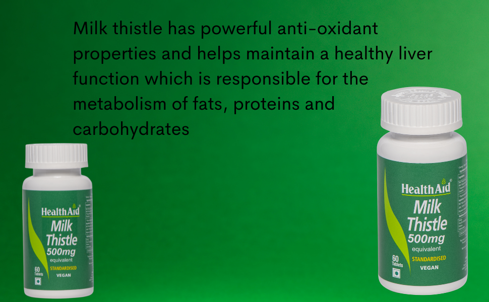 HealthAid Milk Thistle – Liver Support Supplement with Antioxidant Benefits | Supports Liver Cleansing & Healthy Function | For Men & Women – 60 Vegan Tablets