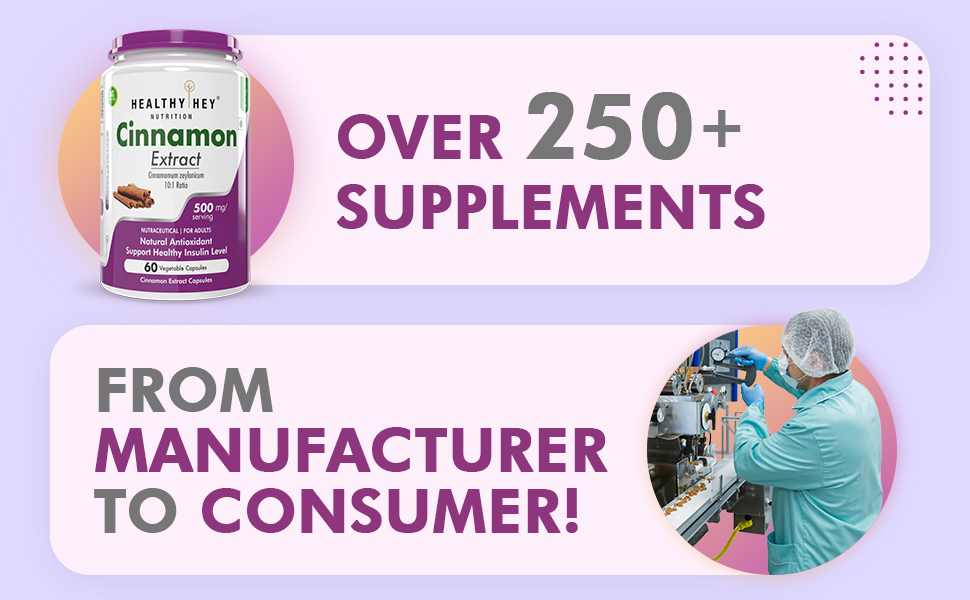 HealthyHey Nutrition Cinnamon Extract 10:1 Ratio - Support Healthy Glucose Levels -60 Veg. Capsules