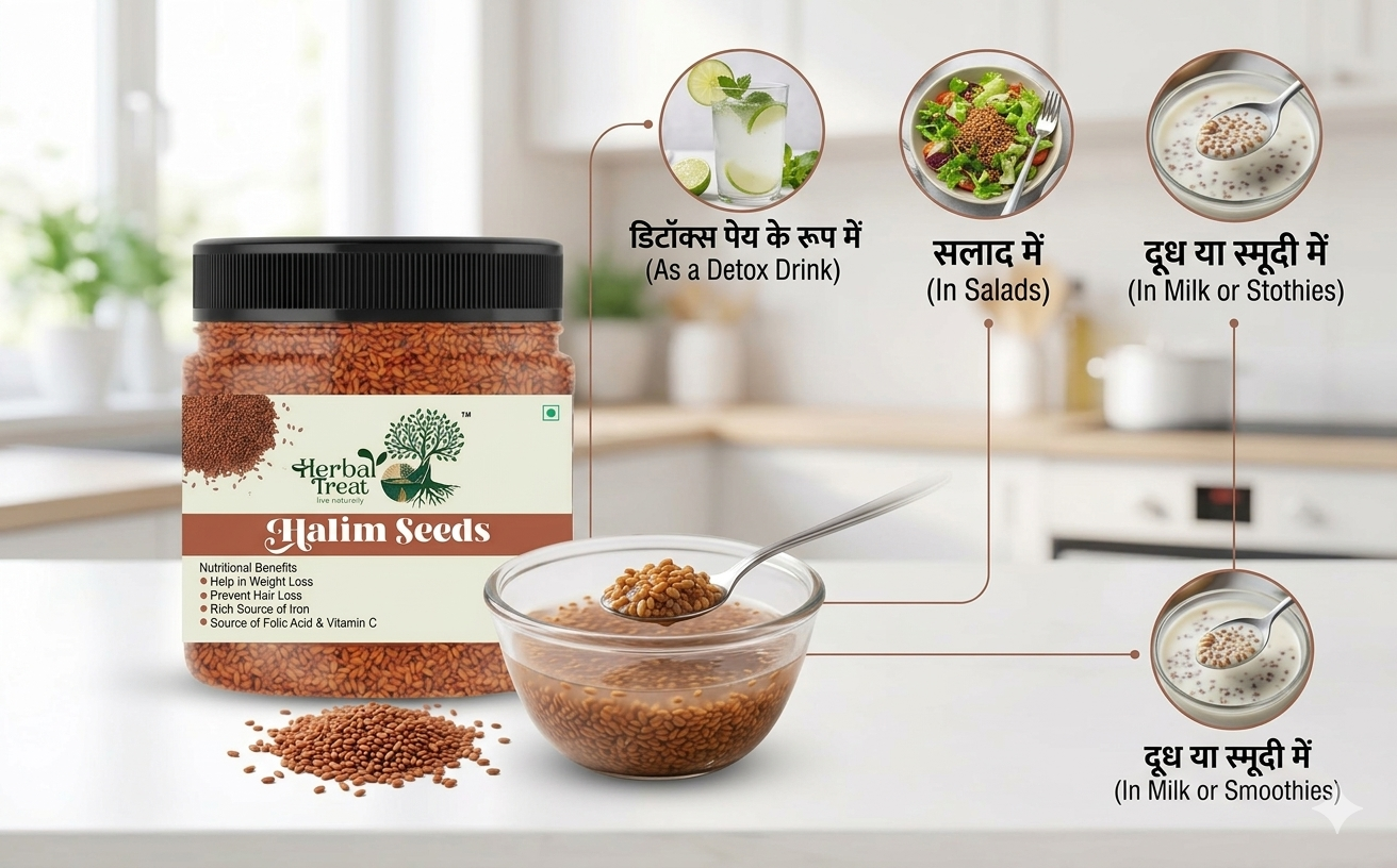 Herbal Treat Halim Seeds | Raw Garden Cress Aliv Seeds for Eating | Iron Rich Superfood, Supports Digestion & Weight Management | Haleem Seed | Asaliya Seeds Used in Cooking, Baking, Smoothies and Other Beverages (350g)