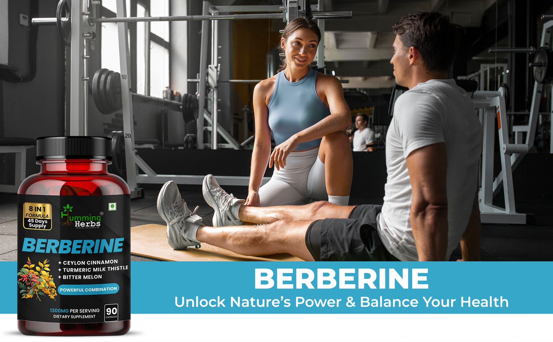 Humming Herbs Berberine Supplement | 8in1 | 180 Caps | with Ceylon Cinnamon Milk Thistle Bitter Melon & Probiotics - For Optimal Health - Pack Of 2