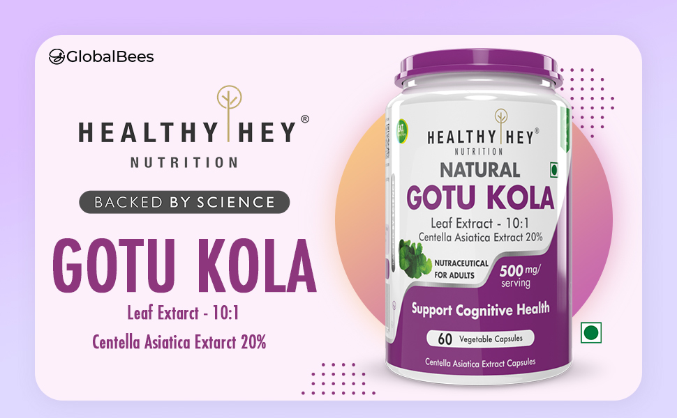 HealthyHey Nutrition Gotu Kola Extract Supplement, Adaptogen for Brain & Nervous System Support, Calming, Mental Clarity - 60 Capsules, Non GMO, Gluten Free, Vegan