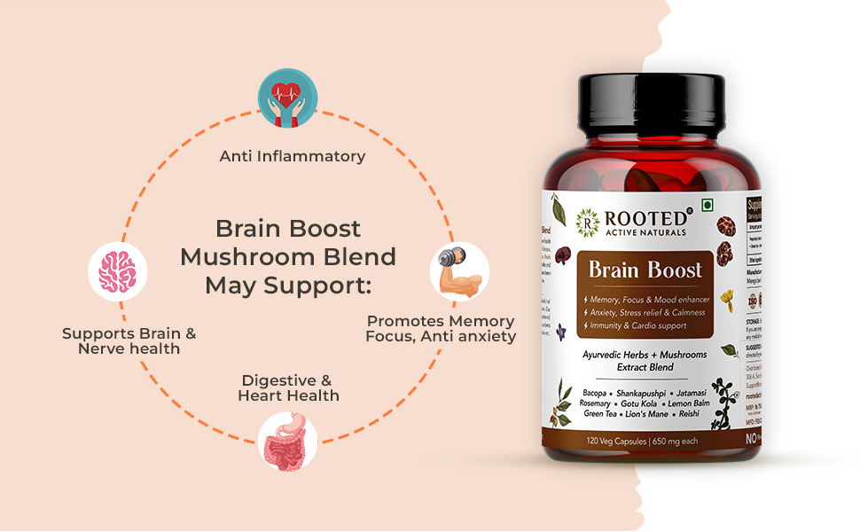 Rooted Brain Boost 6-in-1 Advanced Nootropic, 60 Veg Capsules