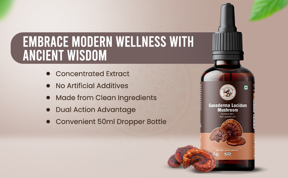 Ganoderma Mushroom Liquid Extract 50ml - Reishi Mushroom Immune Support and Stress Relief - Alcohol-Free Herbal Supplement