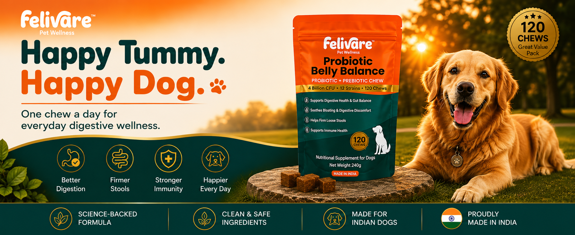 Probiotic Chews for Dogs | 120 Chews 240g | Reduces Paw Licking, Firms Loose Stools & Supports Gut Health