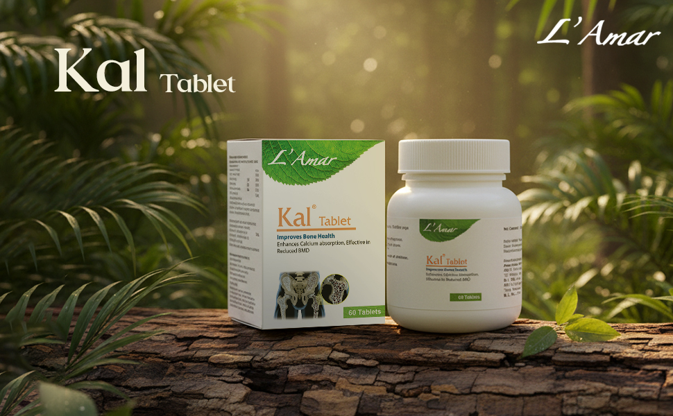 L’Amar KAL Ayurvedic Tablets for Bone Health – 60 Tablets (Pack of 3) | Natural Calcium Supplement for Bone Strength, Post-Menopausal Support, BMD & Joint Care