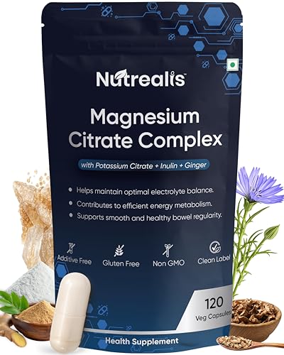 Magnesium Citrate 1000mg | 120 Veg Capsules | Magnesium Supplement with Potassium, Inulin & Ginger | Electrolyte, Muscle, Nerve, Digestion & Energy Support