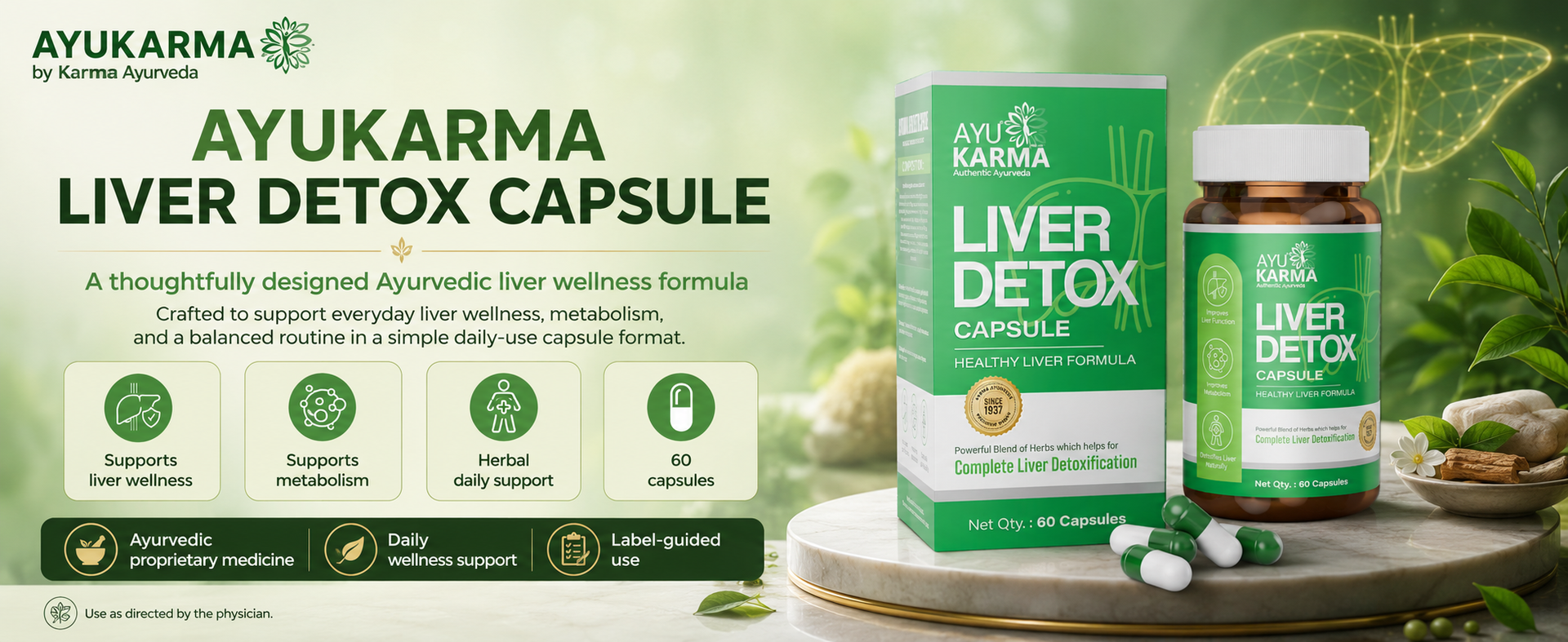 Ayu Karma Liver Detox Supplement Capsules with Milk Thistle Extract | Ayurvedic Liver Support for Natural Detox, Metabolism & Digestive Wellness | Formulated by Dr. Puneet Dhawan | 60 Capsules