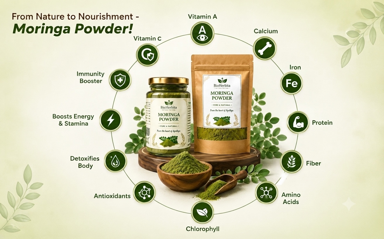 Moringa Powder (50g) – Pure Natural Herbs Sourced from Ayodhya – Nutrient-Rich Superfood for Immunity & Wellness – Pure India Quality
