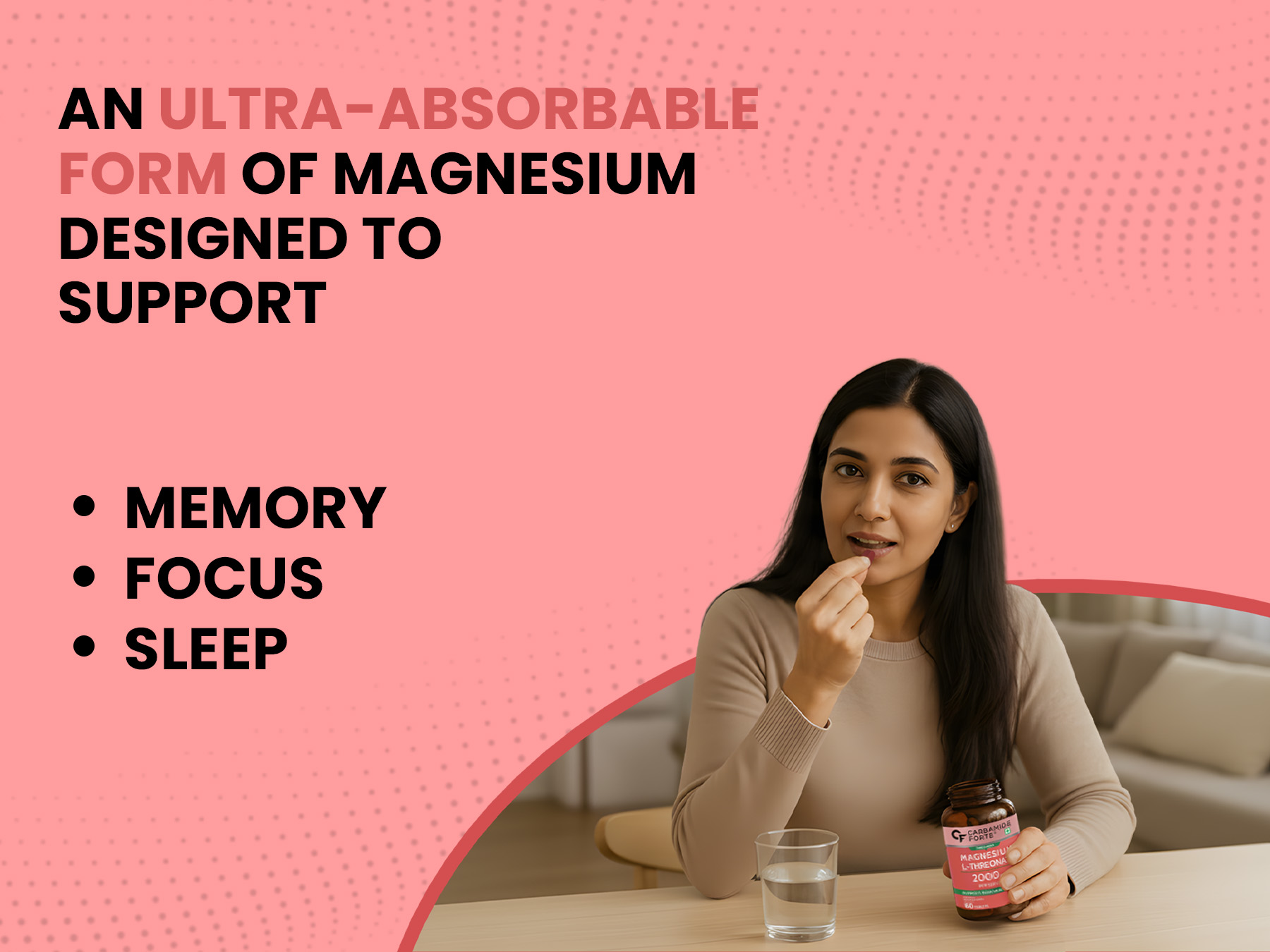 Carbamide Forte L Threonate 2000mg Per Serving | Magnesium Supplement for Memory, Focus & Better Sleep – 60 Veg Magnesium Tablets