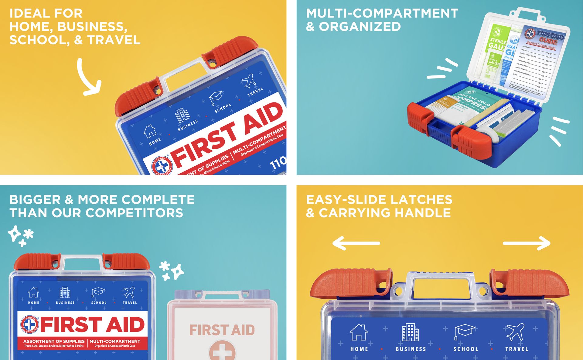 Be Smart Get Prepared 110 pc First Aid Kit: Clean, Treat, Protect Minor Cuts, Home, Office, Car, School, Business, Travel, Emergency, Outdoor, Camping & Sports, FSA/HSA (Packaging may vary)