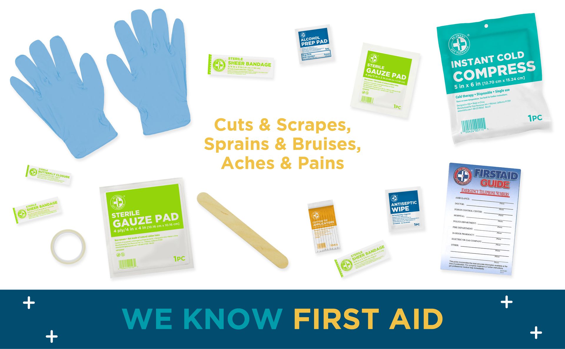 Be Smart Get Prepared 110 pc First Aid Kit: Clean, Treat, Protect Minor Cuts, Home, Office, Car, School, Business, Travel, Emergency, Outdoor, Camping & Sports, FSA/HSA (Packaging may vary)