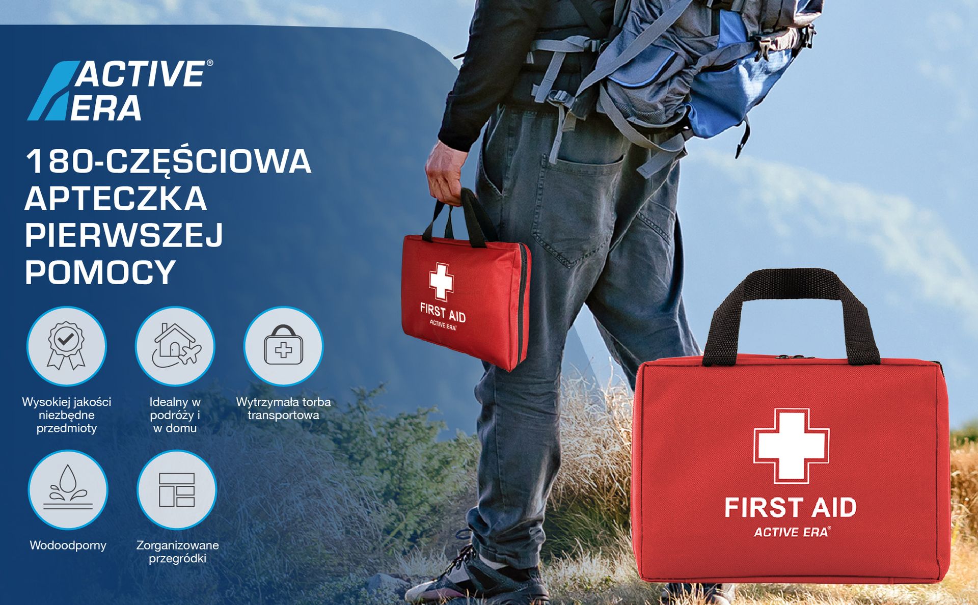 Active Era Premium 180 Piece First Aid Kit with Eye Wash, 2 Cold Packs (Ice) and Emergency Blanket for Car, Home, Office, RV, Work and Travel