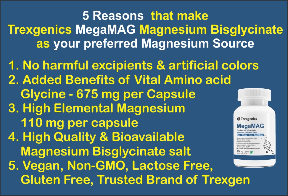 Trexgenics MegaMAG 785mg Magnesium Bisglycinate - Most Bioavailable Magnesium for Sleep, Muscle, Bone & Heart Support (60 Veg. Capsules) (Pack of 1)