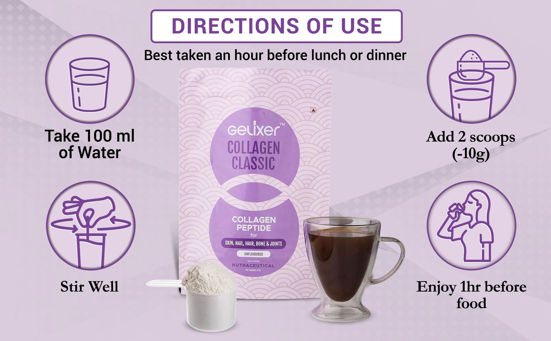 Classic Unflavoured Collagen Powder 500g Premium Japanese Marine Collagen Peptides for Wellness of Skin, Hair, Nail, Bone & Joints