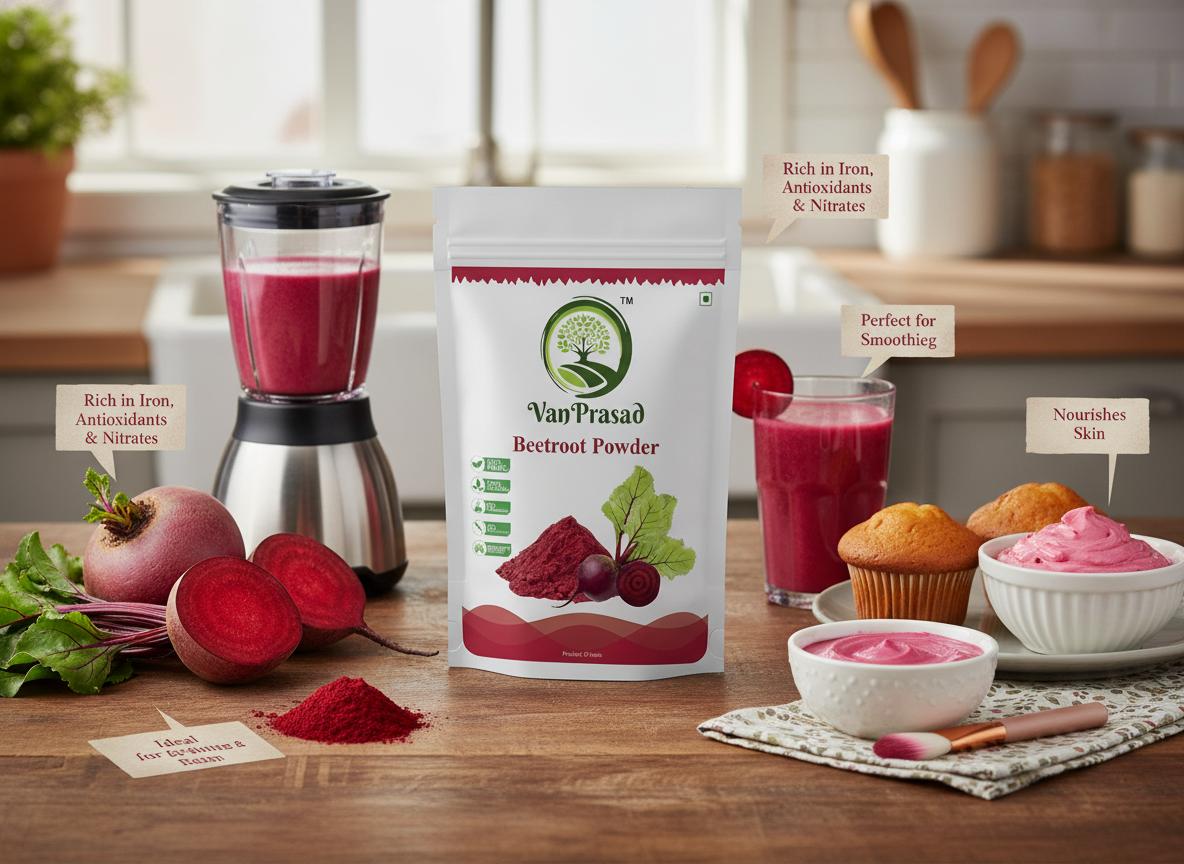 Beetroot Powder Natural No Additives Rich in Iron, Antioxidants & Nitrates Perfect for Smoothies, Juices, Baking & Skincare Nutritional Supplement (1 Kg)