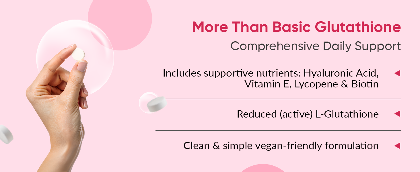 Ambrosial Gluta-Glow L-Glutathione 500mg Tablets with Vitamin C, Vitamin E, Hyaluronic Acid, Lycopene & Biotin – Japanese L Glutathione Supplement – 30 Vegan Tablets
