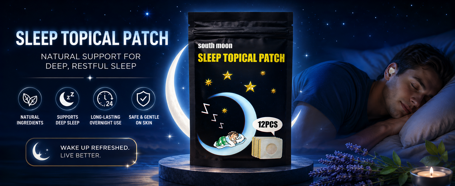 Sleep Topical Patch for Adults (12 Patches) – Overnight Sleep Support Patch, Easy-to-Apply Behind Ear, Skin-Friendly Adhesive, Travel Friendly, Nighttime Wellness for Men & Women