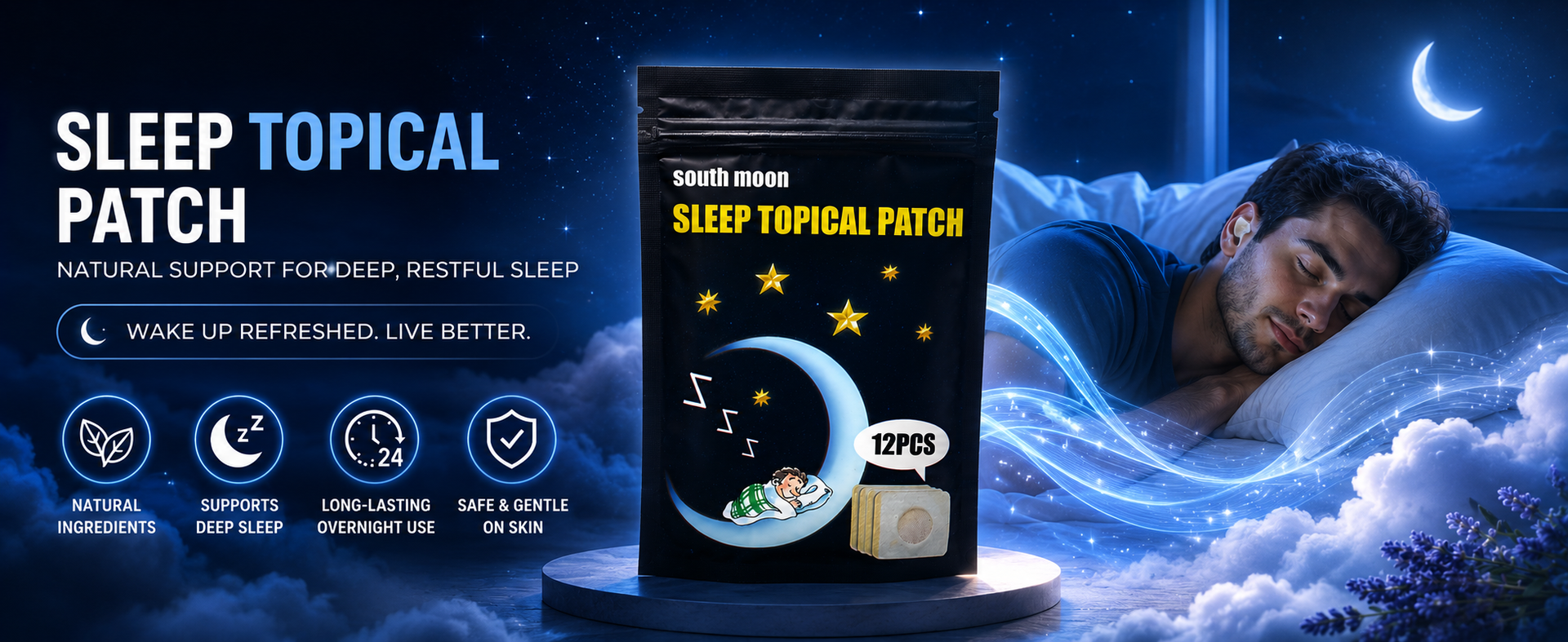 Sleep Topical Patch for Adults (12 Patches) – Overnight Sleep Support Patch, Easy-to-Apply Behind Ear, Skin-Friendly Adhesive, Travel Friendly, Nighttime Wellness for Men & Women