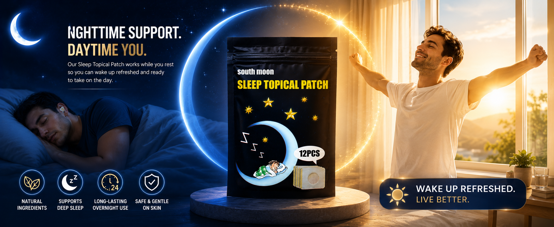 Sleep Topical Patch for Adults (12 Patches) – Overnight Sleep Support Patch, Easy-to-Apply Behind Ear, Skin-Friendly Adhesive, Travel Friendly, Nighttime Wellness for Men & Women