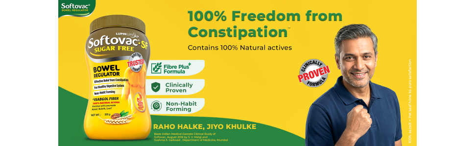 Softovac Isabgol Fiber Plus+ Formula 250g | Sugar free | Psyllium Husk + Natural Actives | Complete Relief from Constipation, Gentle on Stomach - Natural Bowel Regulator for Adults