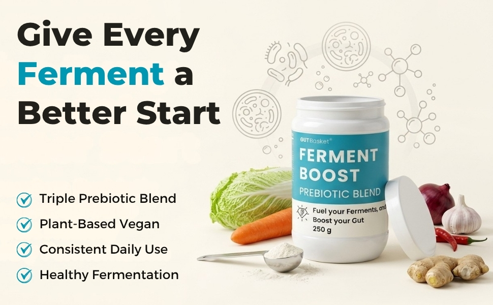 Gutbasket Ferment Boost (250g) - Prebiotic Blend to Enhance Fermentation of Kanji, Vegetable, Kefir | Boosts Probiotics & Improves Flavor | Supports Faster, Healthier Ferments | Vegan, Gluten-Free, Non-GMO