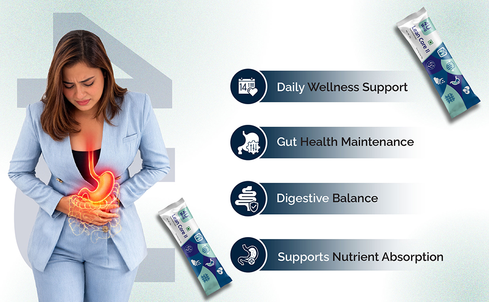4UWell Lean Core II | Gut Health & Digestion Support | Prebiotic Inulin Fiber Supplement | Nutraceutical Digestive Health | Gluten Free, Dairy Free, Egg Free - 30 Sachets (15g Each)