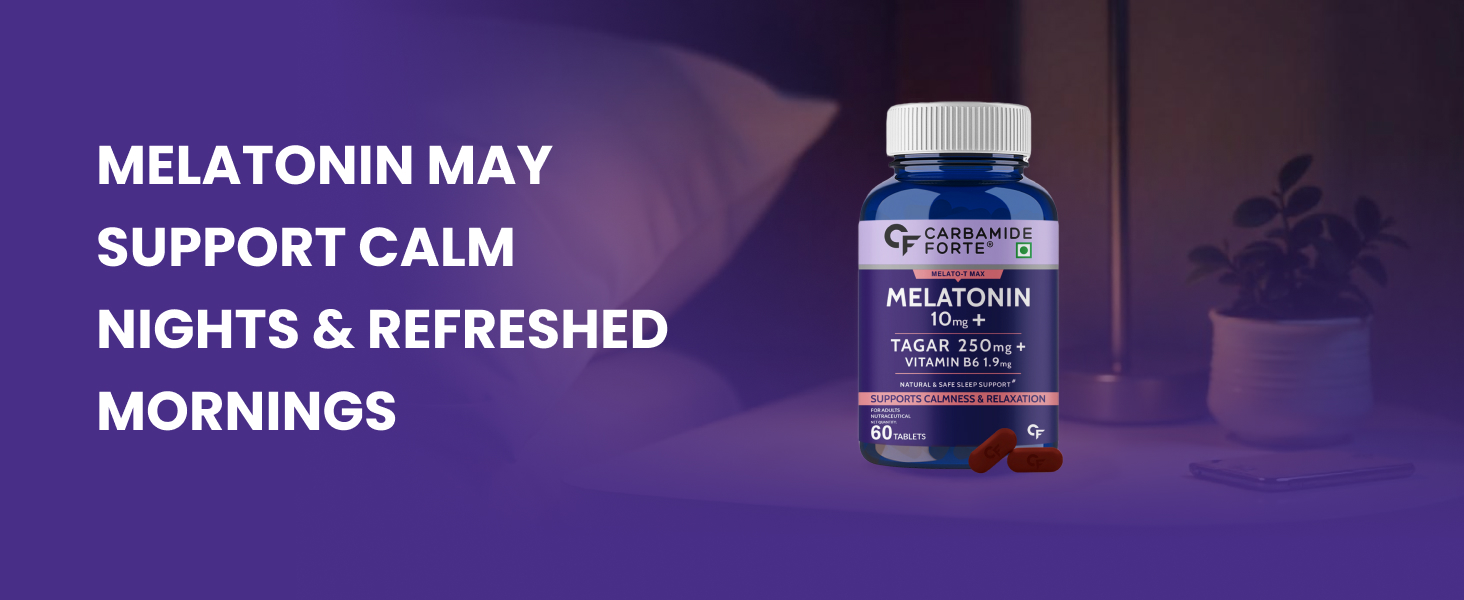 Carbamide Forte Melatonin 10 mg Sleeping Pills with Tagar 250 mg | Sleep Supplement for Men & Women | Melatonin Tablet for Restful Deep Sleeps - 60 Veg Tablets
