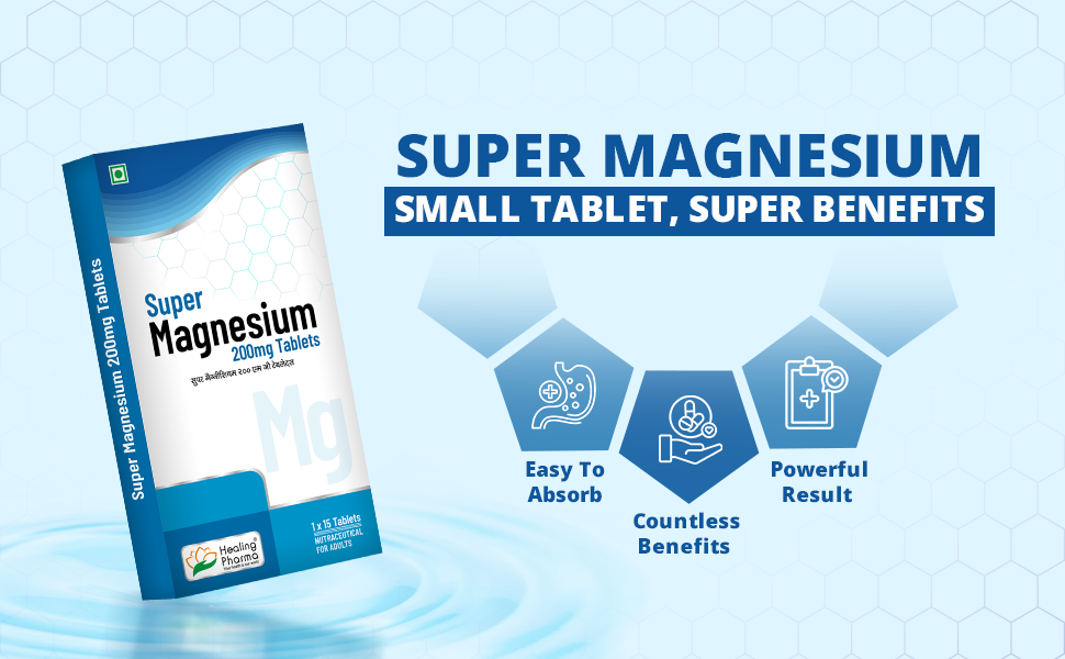 Healing Pharma - Super Magnesium 200mg Tablet – Health Supplement for Adults – Supports Nervous System, Relaxation & Quality Sleep – 15 Tablets