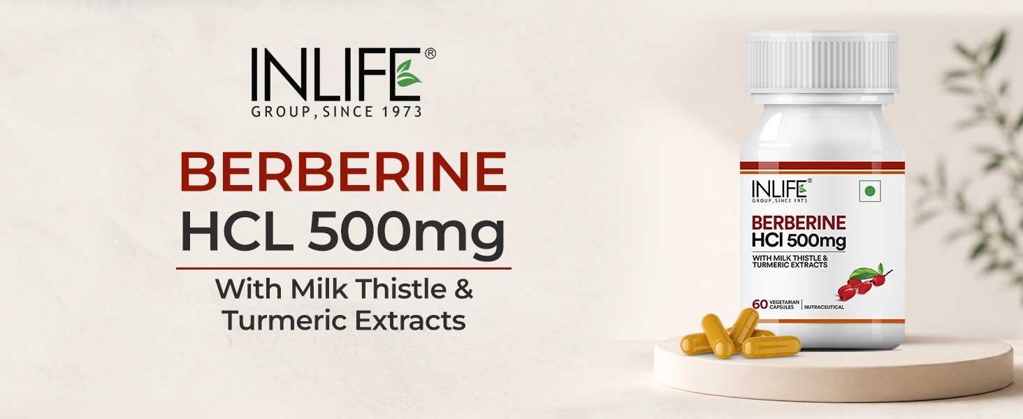 INLIFE Berberine HCL 500mg Supplement with Milk Thistle, 60 Veg Caps