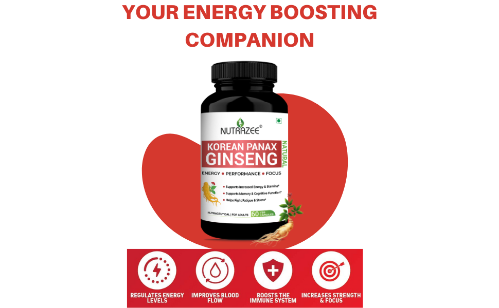 Nutrazee Korean Ginseng Capsules for Men & Women | High Ginsenosides Red Panax Supplement for Energy, Fatigue, Performance & Stress