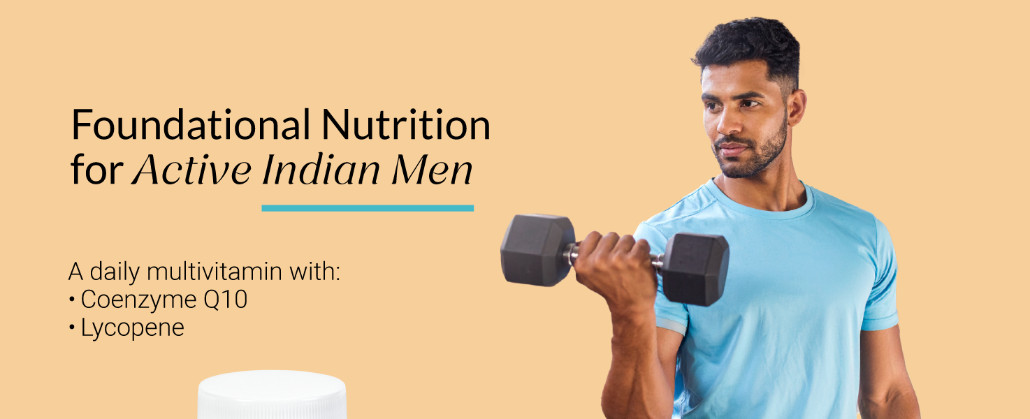 Nutrova Multivitamin for Men – Daily Supplement with CoQ10 & Lycopene, Optimized for Indian Diets, Supports Energy, Immunity & Recovery - 60 Veg Tablets.