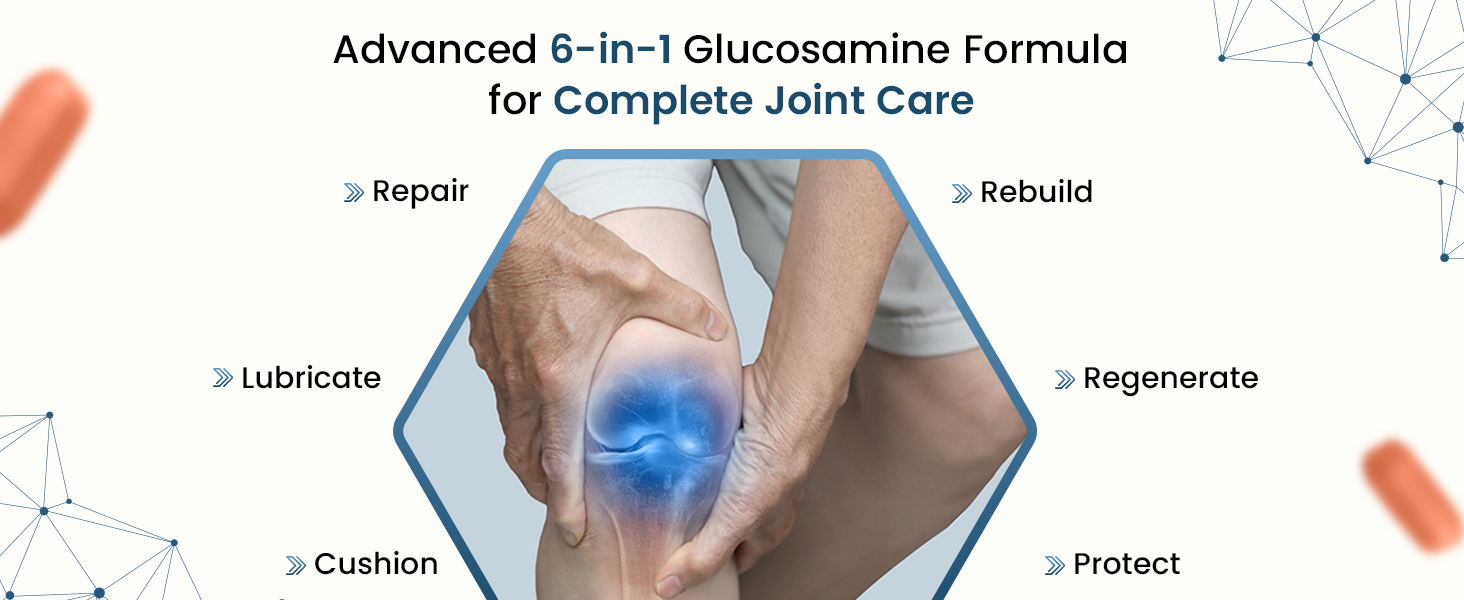 Neuherbs Glucosamine Plus 1500mg - 60 Tablets| Glucosamine Chondroitin MSM with Hyaluronic Acid, Vitamin C & K2-7 | Helps Joint Pain Relief, Cartilage Repair, Knee Support & Mobility